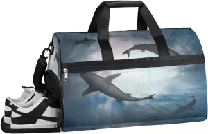Shark Deep Sea Sports Gym Bag for Women and Men Travel Duffel Bag Overnight Shoulder Bag Waterproof Workout Bag Portable Sports Tote with Shoes Compartment