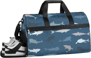 Shark Print Sports Gym Bag with Wet Pocket & Shoes Compartment Waterproof Workout Duffel Bag for Women and Men Weekender Overnight Duffle Bag Travel Carry-on Tote