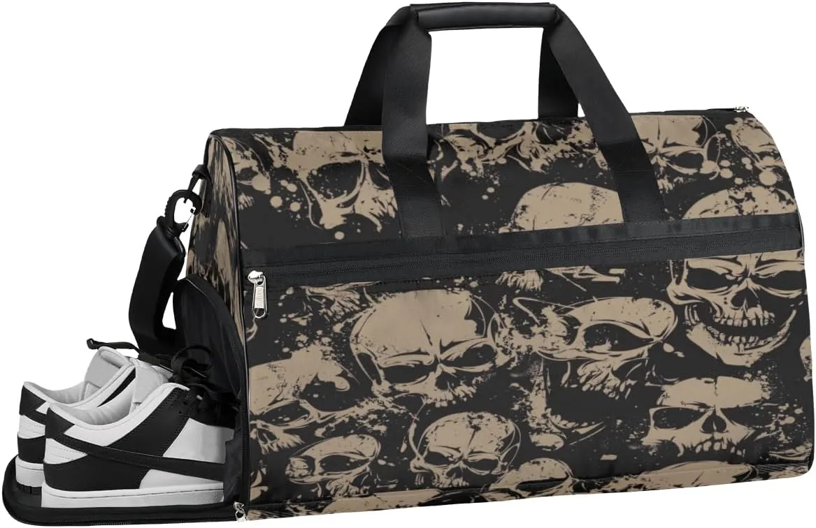 Skull Sports Gym Bag with Wet Pocket & Shoes Compartment Waterproof Workout Duffel Bag for Women and Men Weekender Overnight Duffle Bag Travel Carry-on Tote