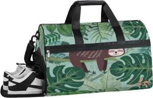 Sloth Jungle Cute Sports Gym Bag for Women and Men Travel Duffel Bag Overnight Shoulder Bag Waterproof Workout Bag Portable Sports Tote with Shoes Compartment