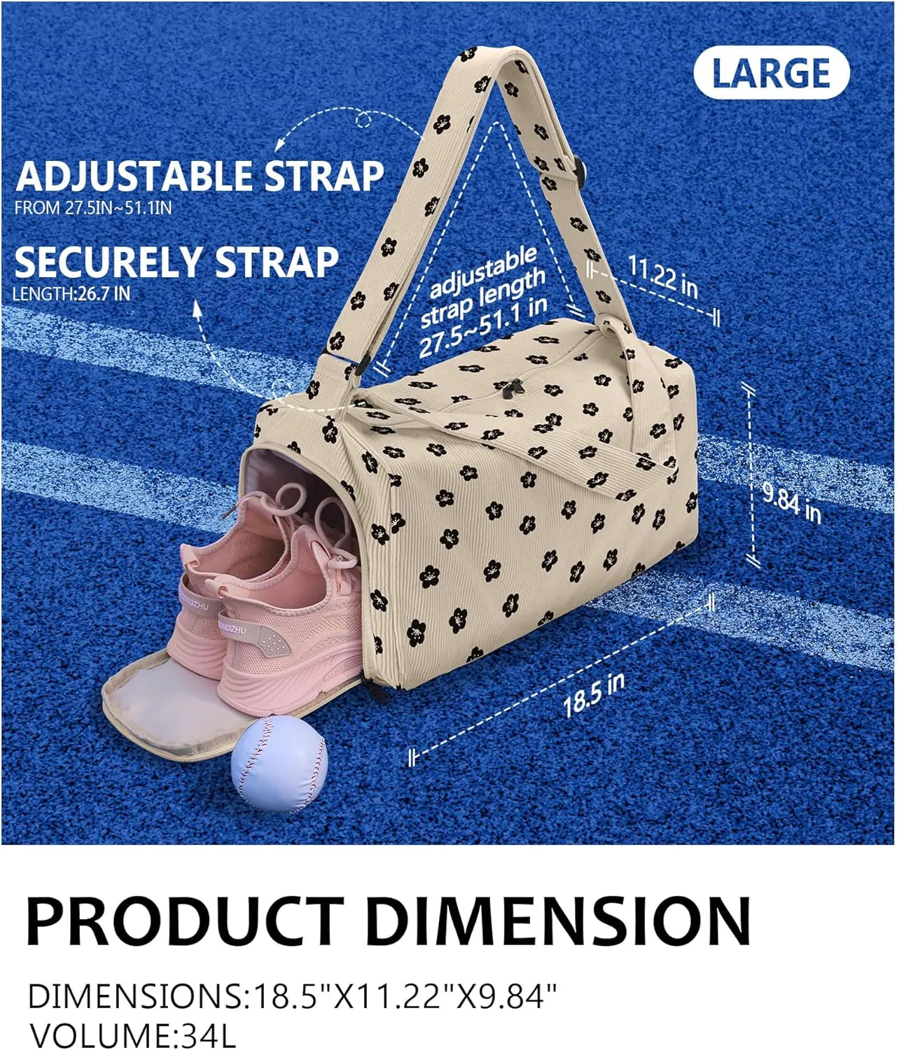 Small Gym Bag for Women with Shoes Compartment, Stylish Duffle Travel Bag for Plane, Lightweight Duffle Bag for Women & Men, Sport Gym Tote Bag with Wet Pocket for Yoga, Pilates, Swimming, Corduroy