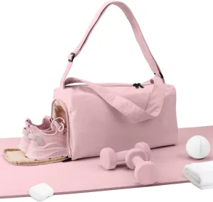 Small Gym Bag for Women with Shoes Compartment, Stylish Duffle Travel Bag for Plane, Lightweight Duffle Bag for Women & Men, Sport Gym Tote Bag with Wet Pocket for Yoga, Pilates, Swimming, Pink,