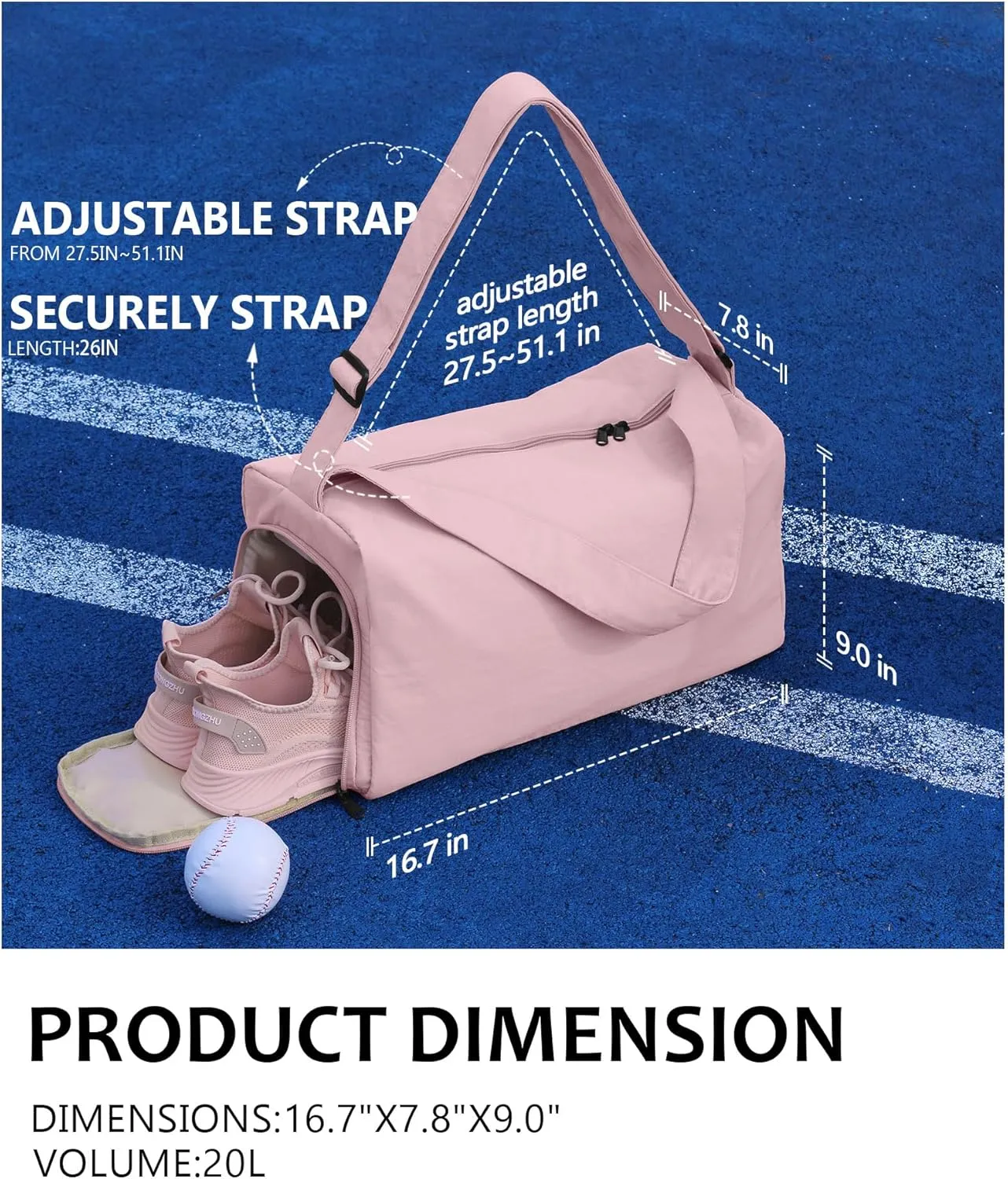 Small Gym Bag for Women with Shoes Compartment, Stylish Duffle Travel Bag for Plane, Lightweight Duffle Bag for Women & Men, Sport Gym Tote Bag with Wet Pocket for Yoga, Pilates, Swimming, Pink,