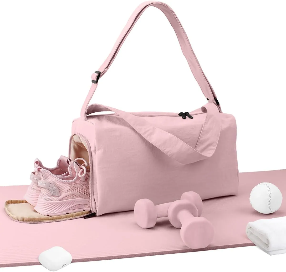 Small Gym Bag for Women with Shoes Compartment, Stylish Duffle Travel Bag for Plane, Lightweight Duffle Bag for Women & Men, Sport Gym Tote Bag with Wet Pocket for Yoga, Pilates, Swimming, Pink,
