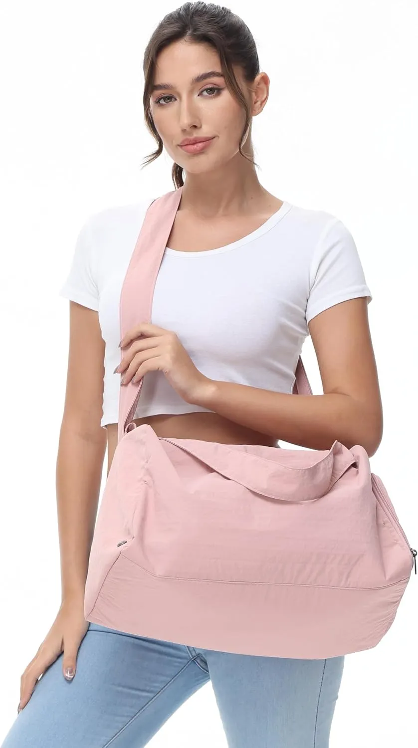 Small Gym Bag for Women with Shoes Compartment, Stylish Duffle Travel Bag for Plane, Lightweight Duffle Bag for Women & Men, Sport Gym Tote Bag with Wet Pocket for Yoga, Pilates, Swimming, Pink,