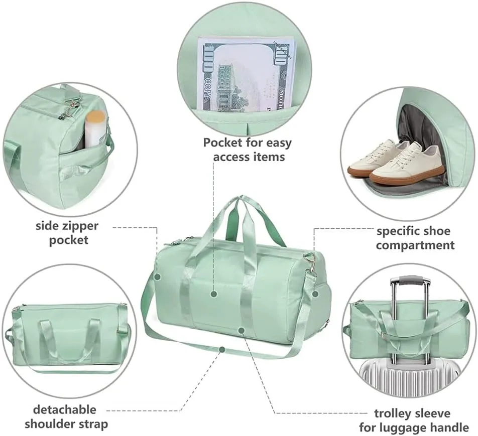 Small Size Gym Bag for Women and Men, Workout Bag for Sports and Weekend Getaway, Waterproof Travel Duffel Bag with Shoe and Wet Clothes Compartments (BLUE)
