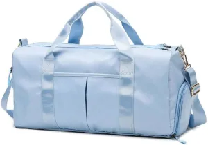 Small Size Gym Bag for Women and Men, Workout Bag for Sports and Weekend Getaway, Waterproof Travel Duffel Bag with Shoe and Wet Clothes Compartments (BLUE)