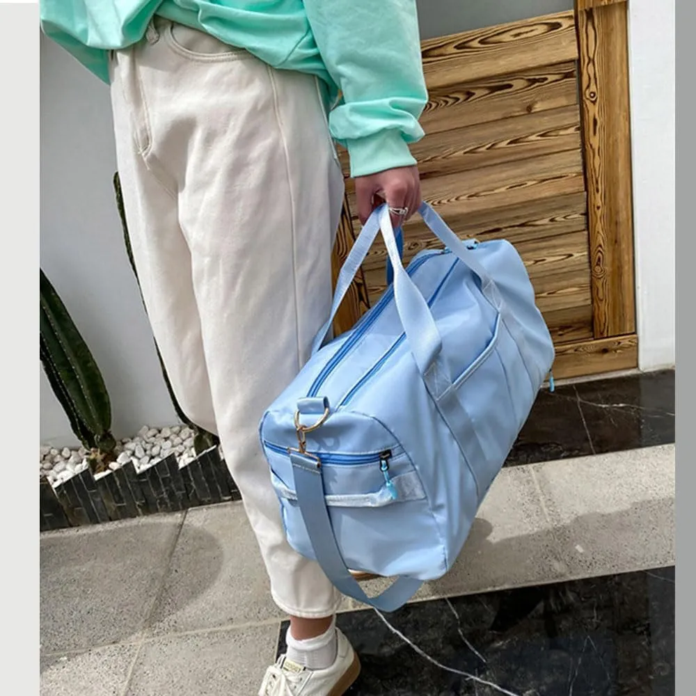 Small Size Gym Bag for Women and Men, Workout Bag for Sports and Weekend Getaway, Waterproof Travel Duffel Bag with Shoe and Wet Clothes Compartments (BLUE)