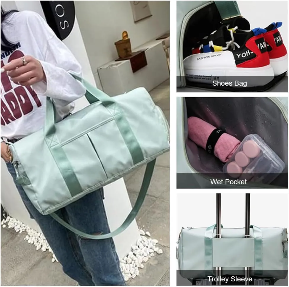 Small Size Gym Bag for Women and Men, Workout Bag for Sports and Weekend Getaway, Waterproof Travel Duffel Bag with Shoe and Wet Clothes Compartments (BLUE)