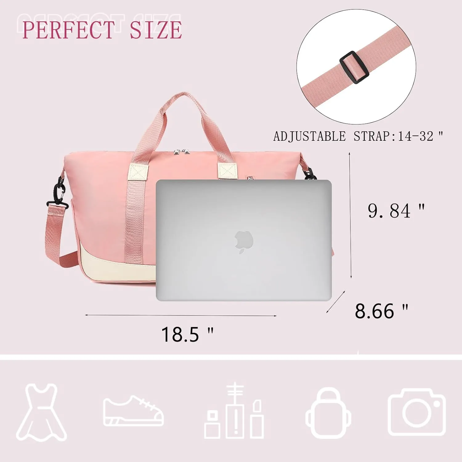 Small Sports Gym Bag,Travel Duffel Bag Weekender Bag with Wet Pocket & Shoes Compartment,Overnight Bag Carry on Bag for Travel Yoga Workout, Pink, Sport