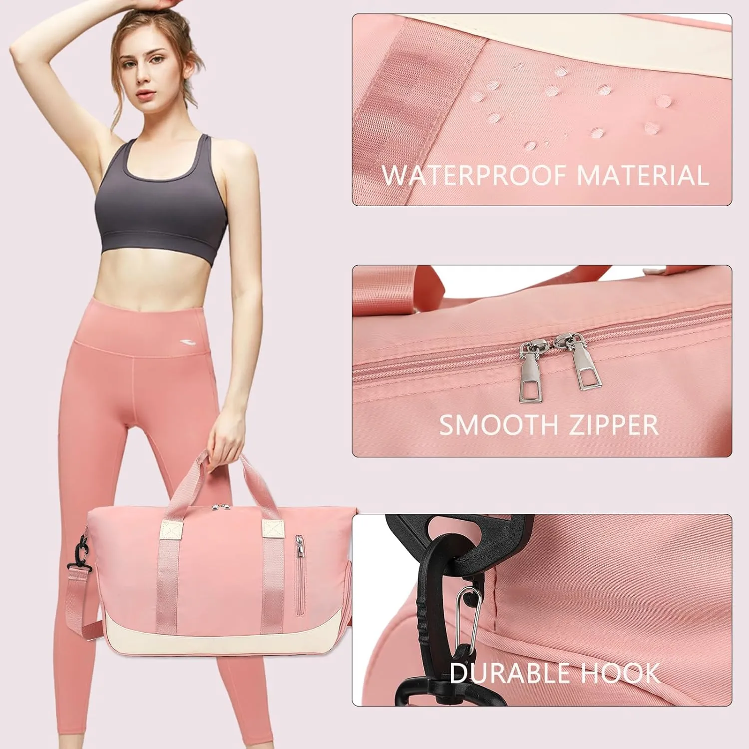 Small Sports Gym Bag,Travel Duffel Bag Weekender Bag with Wet Pocket & Shoes Compartment,Overnight Bag Carry on Bag for Travel Yoga Workout, Pink, Sport