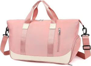 Small Sports Gym Bag,Travel Duffel Bag Weekender Bag with Wet Pocket & Shoes Compartment,Overnight Bag Carry on Bag for Travel Yoga Workout, Pink, Sport