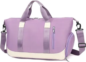 Small Sports Gym Bag,Travel Duffel Bag Weekender Bag with Wet Pocket & Shoes Compartment,Overnight Bag Carry on Bag for Travel Yoga Workout, Purple, Sport