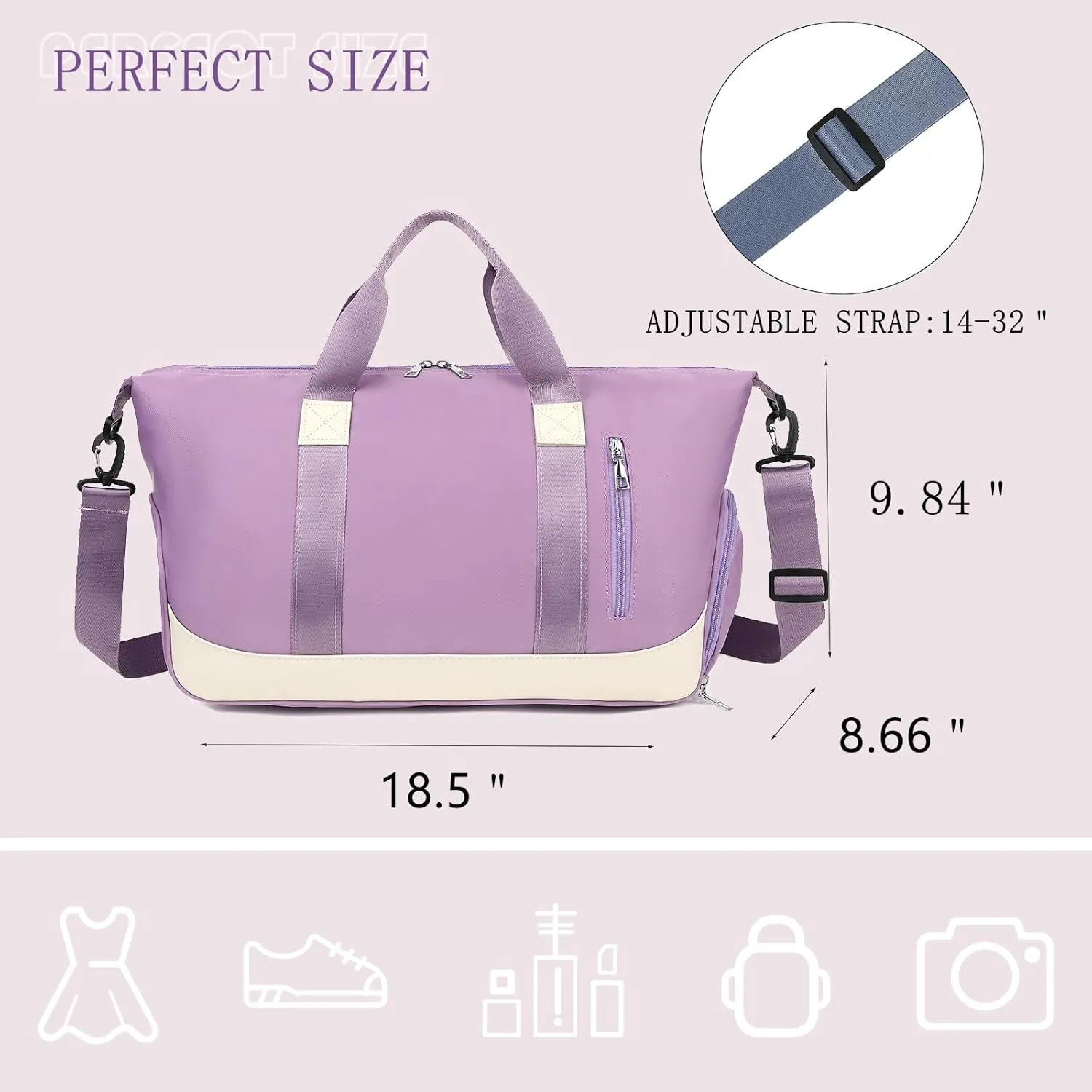 Small Sports Gym Bag,Travel Duffel Bag Weekender Bag with Wet Pocket & Shoes Compartment,Overnight Bag Carry on Bag for Travel Yoga Workout, Purple, Sport