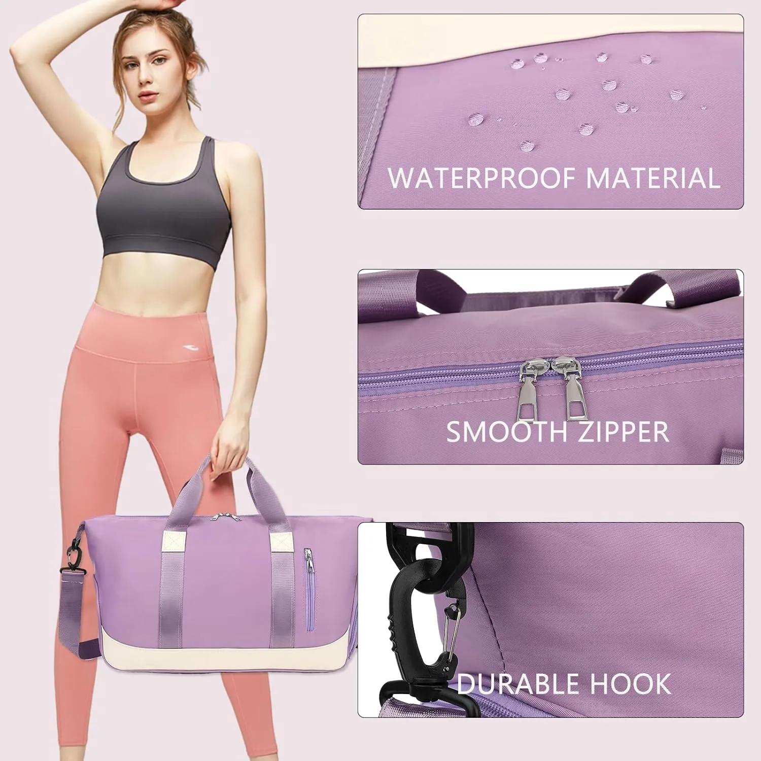 Small Sports Gym Bag,Travel Duffel Bag Weekender Bag with Wet Pocket & Shoes Compartment,Overnight Bag Carry on Bag for Travel Yoga Workout, Purple, Sport