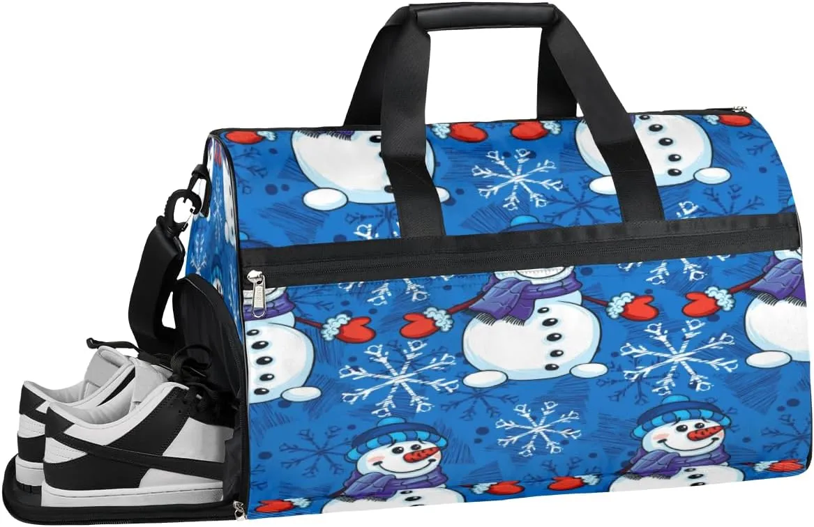 Snowman Sports Gym Bag with Wet Pocket & Shoes Compartment Waterproof Workout Duffel Bag for Women and Men Weekender Overnight Duffle Bag Travel Carry-on Tote