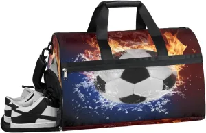Soccer Ball Sports Gym Bag with Wet Pocket & Shoes Compartment Waterproof Workout Duffel Bag for Women and Men Weekender Overnight Duffle Bag Travel Carry-on Tote
