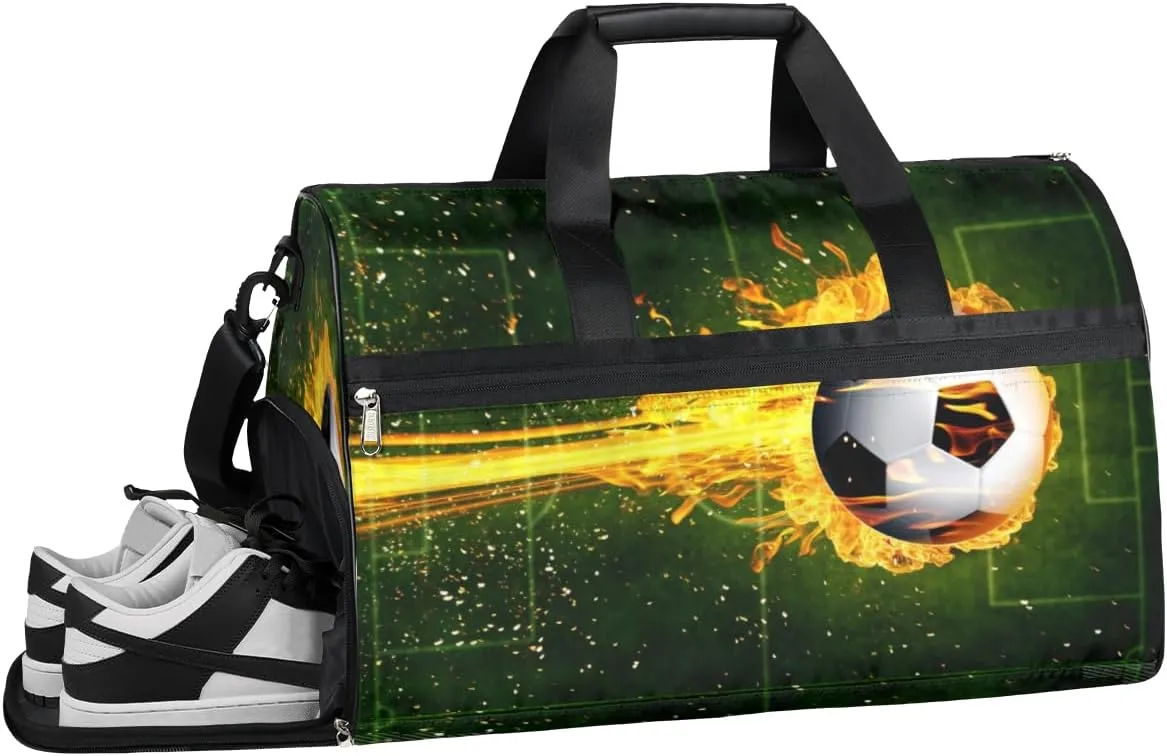 Soccer Design Sports Gym Bag with Wet Pocket & Shoes Compartment Waterproof Workout Duffel Bag for Women and Men Weekender Overnight Duffle Bag Travel Carry-on Tote