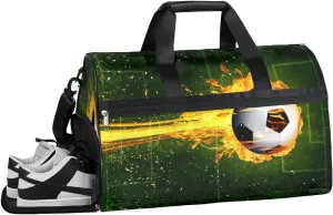 Soccer Design Sports Gym Bag with Wet Pocket & Shoes Compartment Waterproof Workout Duffel Bag for Women and Men Weekender Overnight Duffle Bag Travel Carry-on Tote