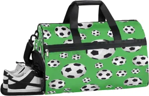 Soccer Print Sports Gym Bag with Wet Pocket & Shoes Compartment Waterproof Workout Duffel Bag for Women and Men Weekender Overnight Duffle Bag Travel Carry-on Tote