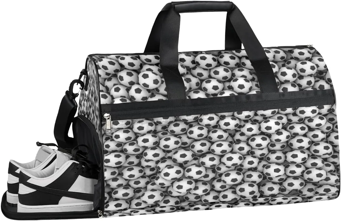 Soccer Sports Gym Bag with Wet Pocket & Shoes Compartment Waterproof Workout Duffel Bag for Women and Men Weekender Overnight Duffle Bag Travel Carry-on Tote
