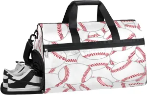 Sport Baseball Patterns Resistant Sports Gym Bag for Women Men Travel Duffel bag with Wet Pocket & Shoes Compartment Waterproof Weekender Bag 19.7"x9.9"x13"