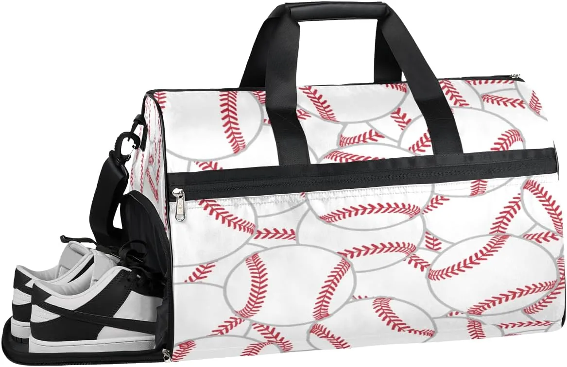 Sport Baseball Patterns Resistant Sports Gym Bag for Women Men Travel Duffel bag with Wet Pocket & Shoes Compartment Waterproof Weekender Bag 19.7"x9.9"x13"