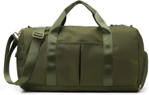 Sport Gym Travel Duffel Bag Dry Wet Separated Training Handbag Men Women Yoga Bag Overnight Holdall Bag Carry on Bag with Shoes Compartment (army green)