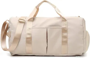 Sport Gym Travel Duffel Bag Dry Wet Separated Training Handbag Men Women Yoga Bag Overnight Holdall Bag Carry on Bag with Shoes Compartment (beige)