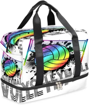 Sport Volleyball Sports Gym Bag with Shoes Compartment,Ball Volleyball Foldable Travel Duffel Bag Luggage for Men Women Teens Weekender Overnight Bag Yoga Tote Bag