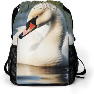 Sports Belt Pocket,Cute Little Swan Drawstring Backpack,drawstring Bag,travel Drawstring Backpack with Side Pocket, 45.5x41.5x36cm, Style