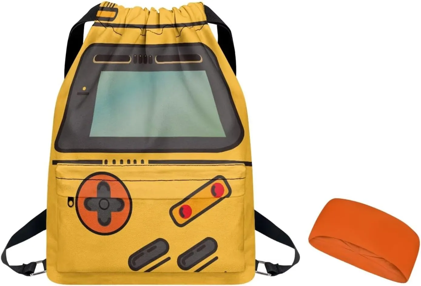 Sports Drawstring Backpack & Headband Set, Gym String Bag with Shoes Compartment, Beach/Pool/Swim Soccer/Football/Basketball Equipment Large String Cinch Backpack Geometric Print