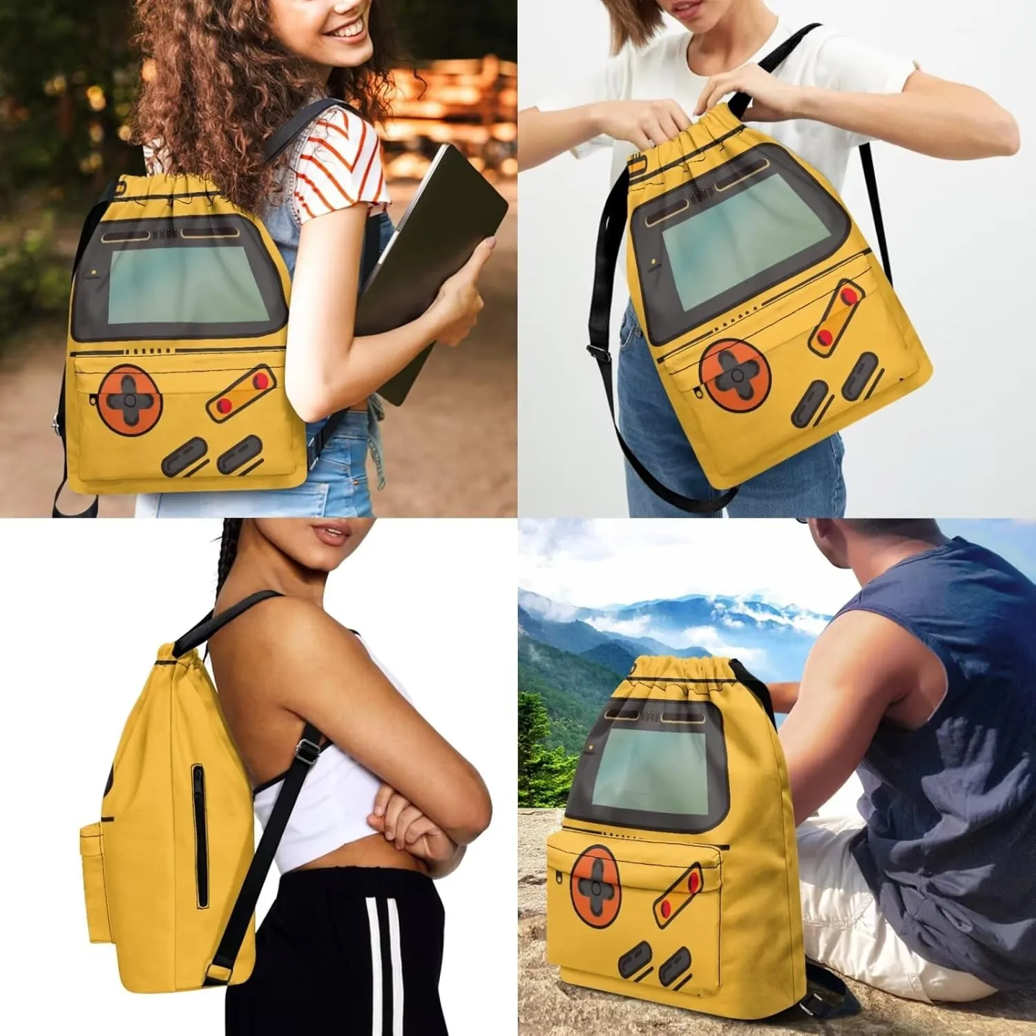 Sports Drawstring Backpack & Headband Set, Gym String Bag with Shoes Compartment, Beach/Pool/Swim Soccer/Football/Basketball Equipment Large String Cinch Backpack Geometric Print