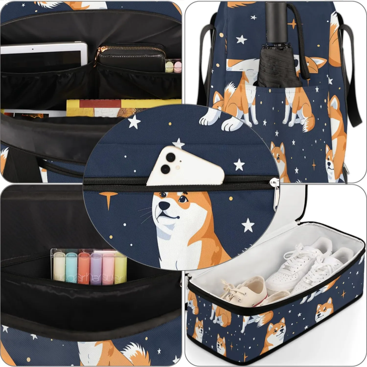 Sports Duffel Bag, Foldable Cute Corgi Travel Duffel Bag, Gym Yoga Beach Bag Weekender Overnight Bag with Shoes Compartment for Men Women, Corgi Dogs