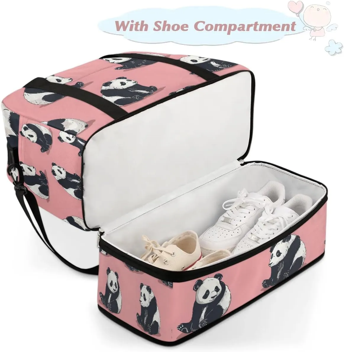 Sports Duffel Bag, Foldable Precious Pandas Travel Duffel Bag, Gym Yoga Beach Bag Weekender Overnight Bag with Shoes Compartment for Men Women, Cute Panda