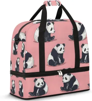 Sports Duffel Bag, Foldable Precious Pandas Travel Duffel Bag, Gym Yoga Beach Bag Weekender Overnight Bag with Shoes Compartment for Men Women, Cute Panda