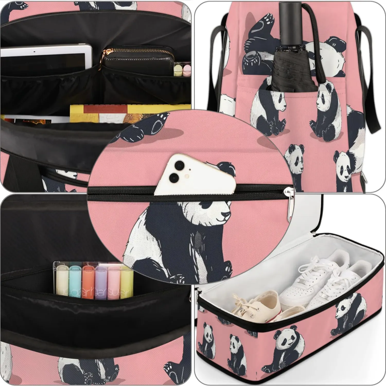 Sports Duffel Bag, Foldable Precious Pandas Travel Duffel Bag, Gym Yoga Beach Bag Weekender Overnight Bag with Shoes Compartment for Men Women, Cute Panda