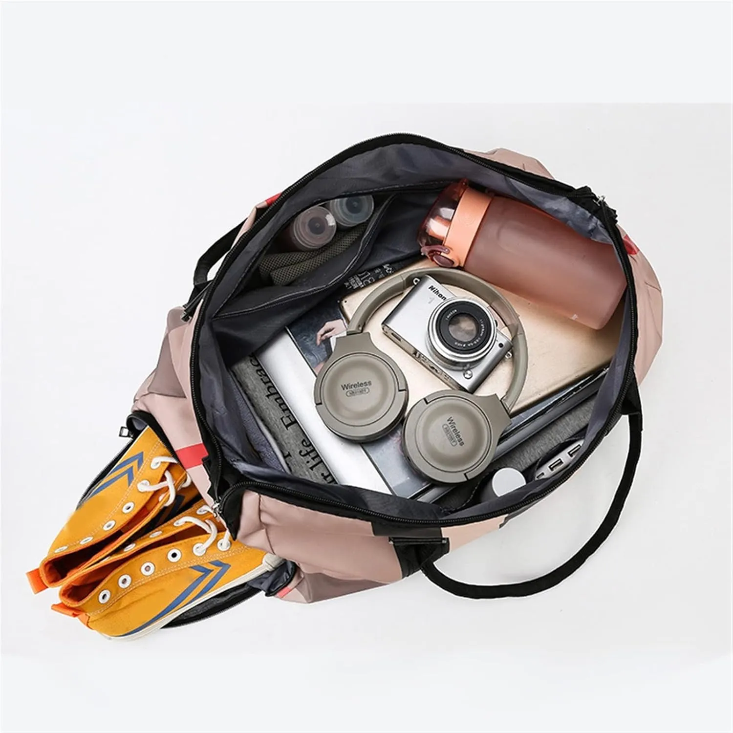 Sports Duffel Bags Gym Bags For Women Men With Shoes Pocket Nylon Large Big Fashion Travel Training Waterproof Sports Fitness Shopper Shoulder Bag(Khaki)