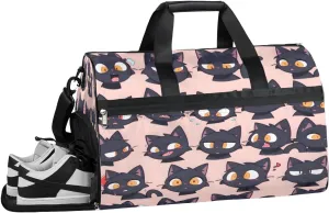 Sports Gym Bag Women Men with Wet Pocket & Shoes Compartment, Black Cats Sheet Travel Duffel Bag, Workout Dance Bag Tote Bags, Carry On Weekender