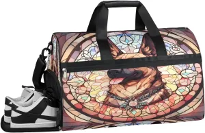 Sports Gym Bag Women Men with Wet Pocket & Shoes Compartment, Dogstained Glass Window Travel Duffel Bag, Workout Dance Bag Tote Bags, Carry On Weekender