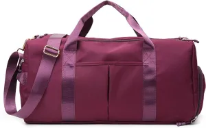 Sports Travel Duffel Bag with Wet Pocket & Shoes Compartment Water Resistant Luggage Packable Duffle Bag Weekender Bag for Women and Men purple 20-35L