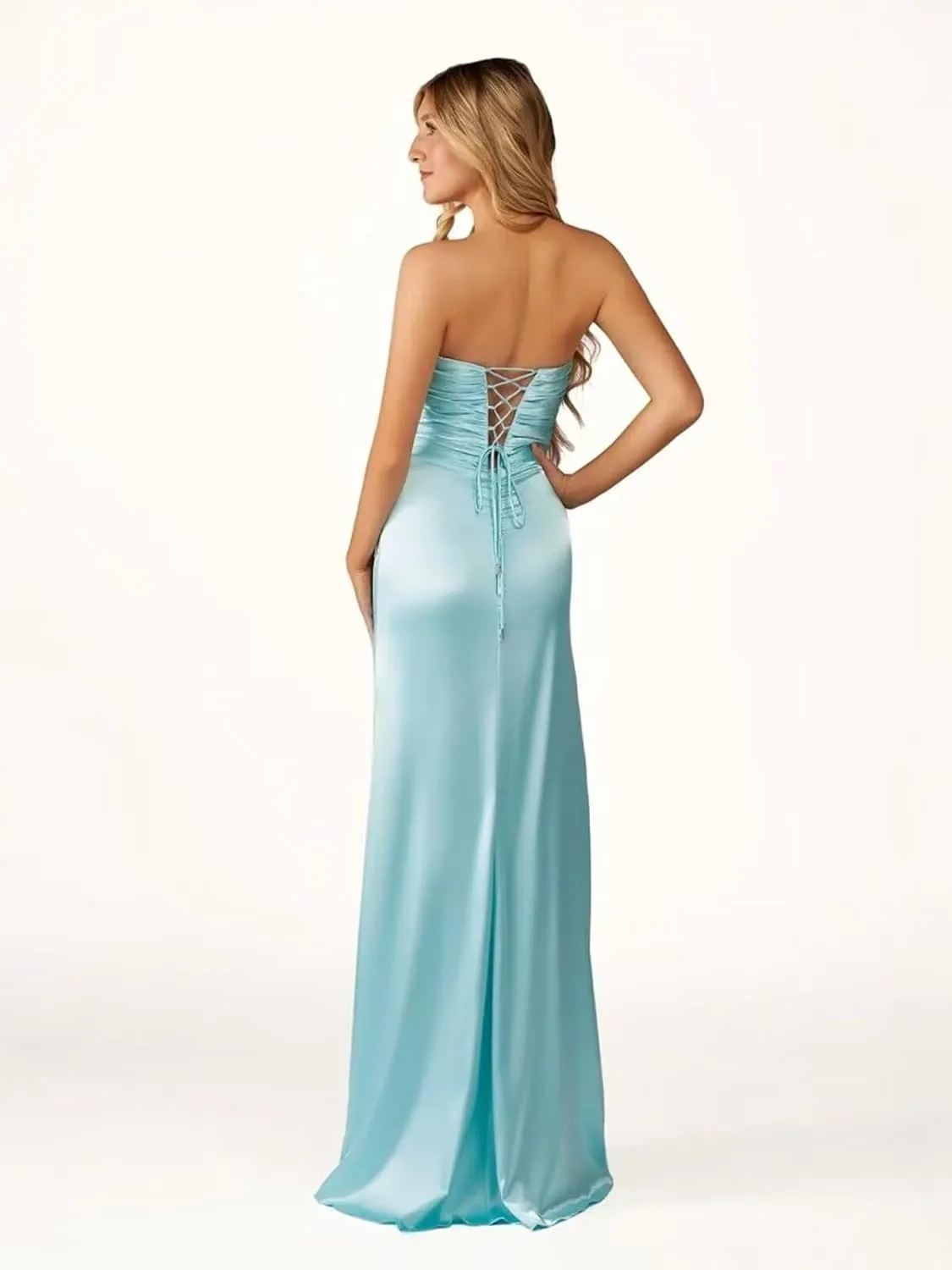 Strapless Corset Prom Dresses for Women 2025 Long Pleated Satin Bridesmaid Formal Gown