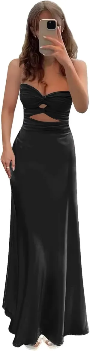 Strapless Corset Prom Dresses for Women 2025 Long Pleated Satin Bridesmaid Formal Gown