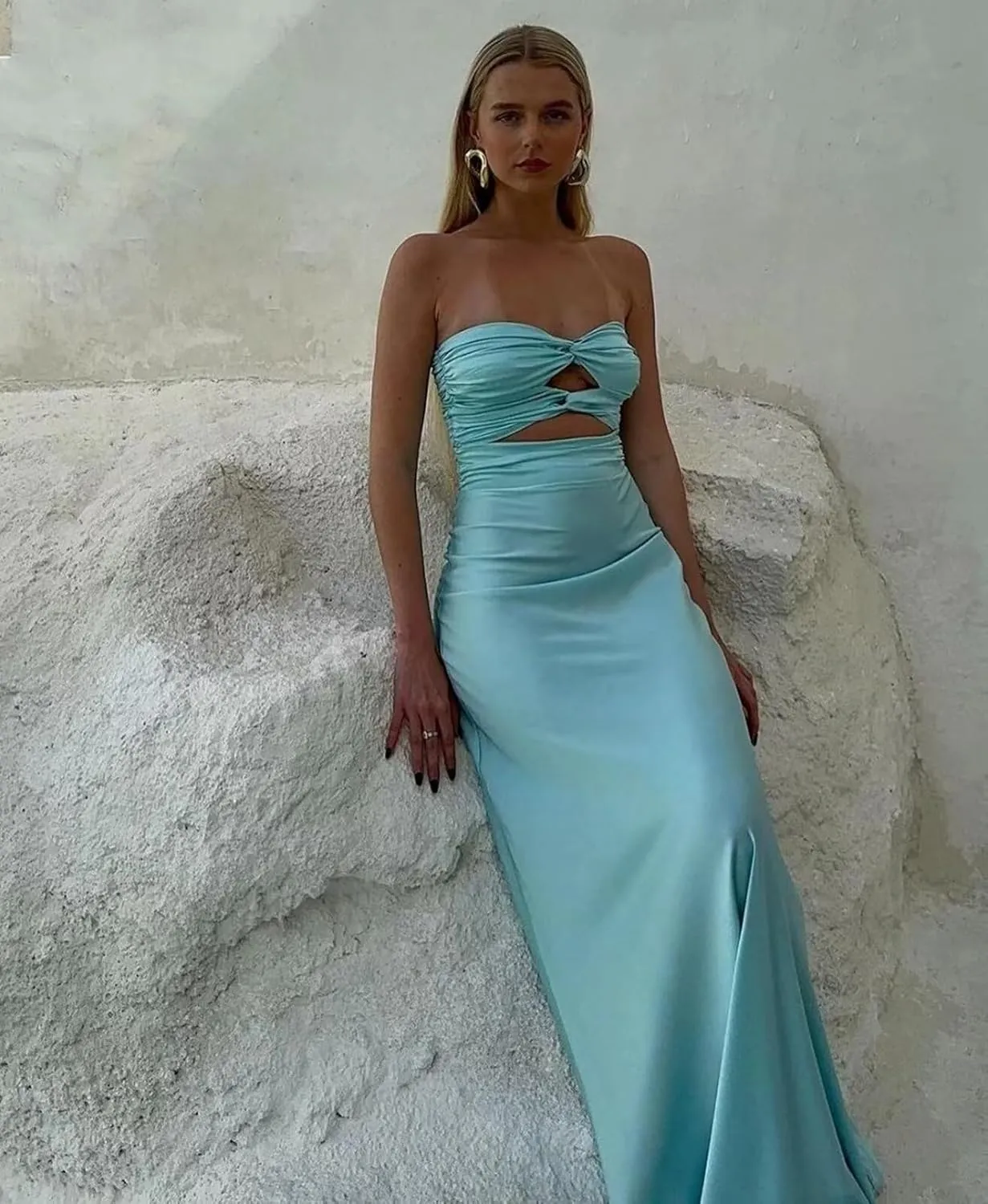 Strapless Corset Prom Dresses for Women 2025 Long Pleated Satin Bridesmaid Formal Gown