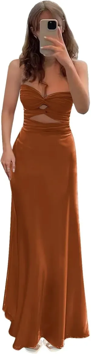 Strapless Corset Prom Dresses for Women 2025 Long Pleated Satin Bridesmaid Formal Gown