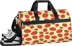 Strawberries Fruit Summer Sports Gym Bag with Wet Pocket & Shoes Compartment Waterproof Workout Duffel Bag for Women and Men Weekender Overnight Duffle Bag Travel Carry-on Tote