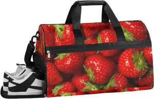 Strawberries Fruits Pattern Sports Gym Bag with Wet Pocket & Shoes Compartment Waterproof Workout Duffel Bag for Women and Men Weekender Overnight Duffle Bag Travel Carry-on Tote