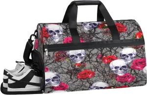 Sugar Floral Art Sports Gym Bag for Women and Men Travel Duffel Bag Overnight Shoulder Bag Waterproof Workout Bag Portable Sports Tote with Shoes Compartment