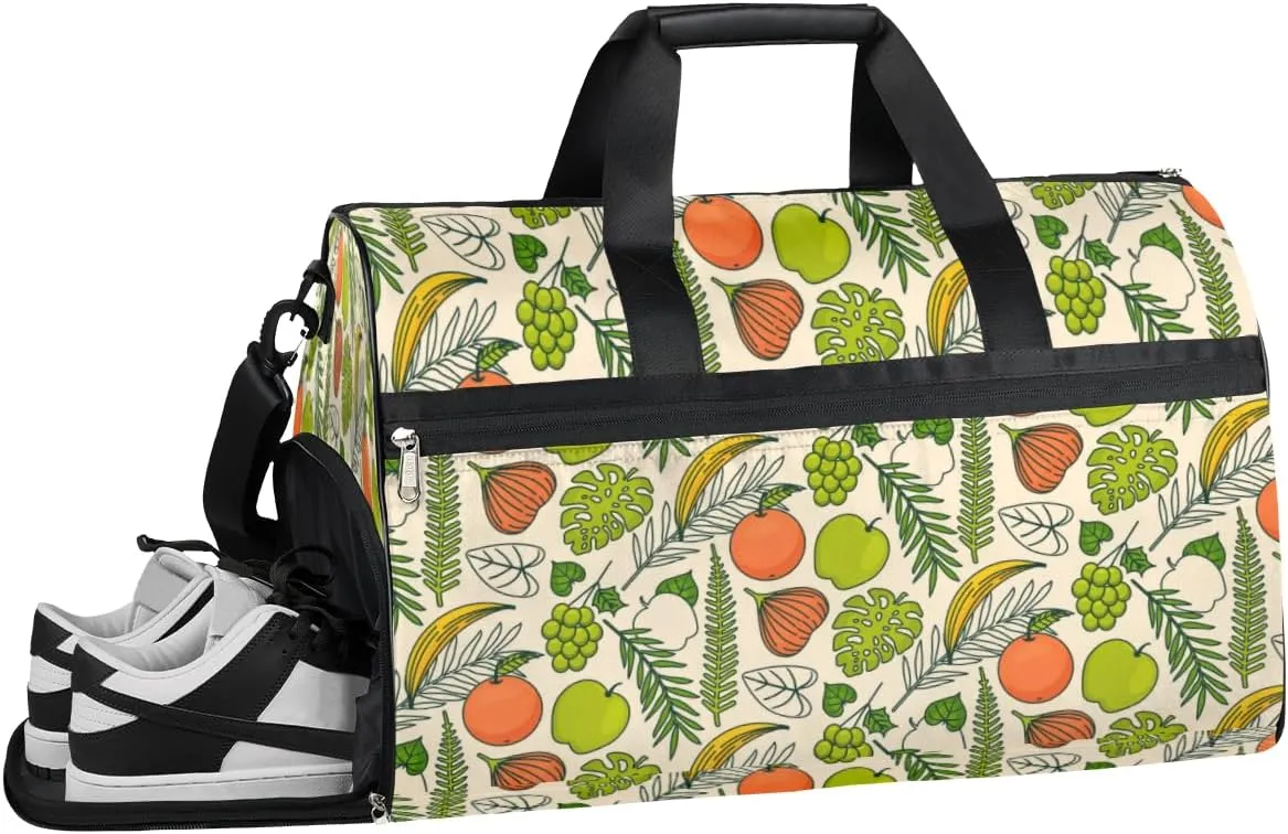 Summer Fruit Plants Sports Gym Bag with Wet Pocket & Shoes Compartment Waterproof Workout Duffel Bag for Women and Men Weekender Overnight Duffle Bag Travel Carry-on Tote