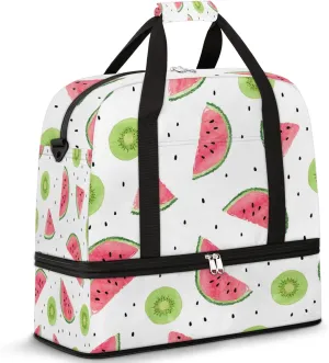 Summer Fruit Watermelon Kiwi Berry Foldable Travel Duffel Bag Tote Carry on Luggage Sport Duffle for Women Men Gym Bag Overnight Weekender Bags with Shoe Compartments and Shoulder Strap
